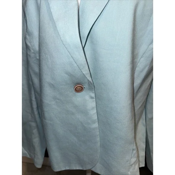 J JILL Love Linen Blazer Sea Glass Bl Single Button Unlined Jacket Petite Large - Picture 6 of 11